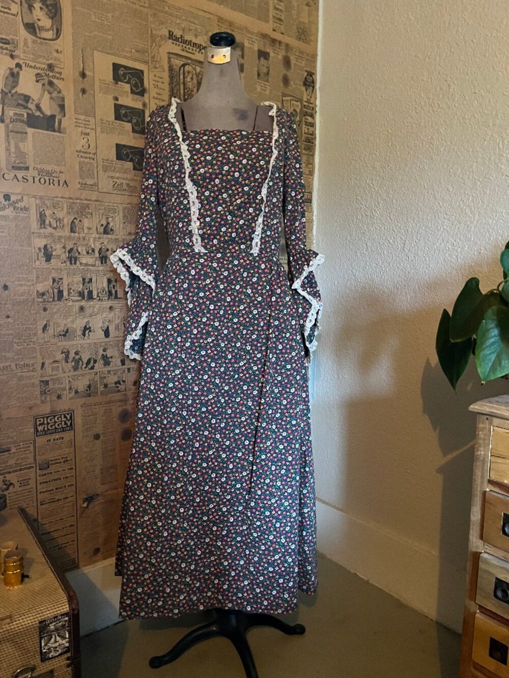 Handmade Gunne Sax Style Floral Prairie Dress Long Sleeve